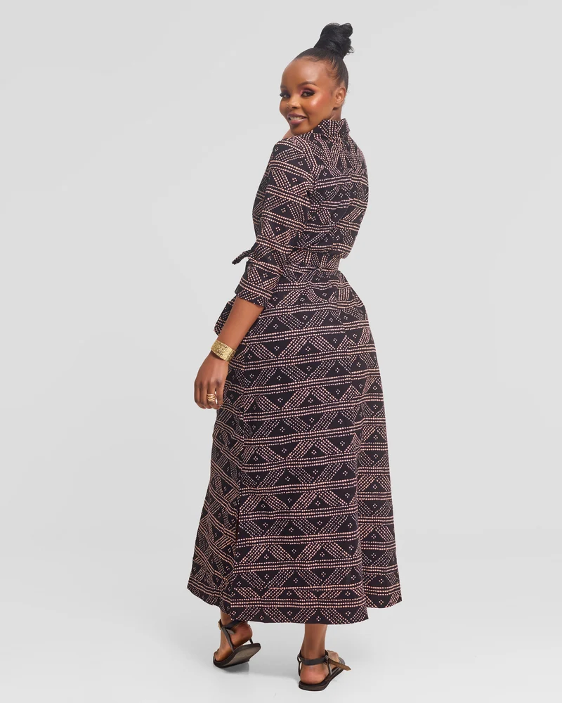 Safari by Vivo Zehra 3/4 Sleeve Maxi Dress in Kitenge - Benta Print