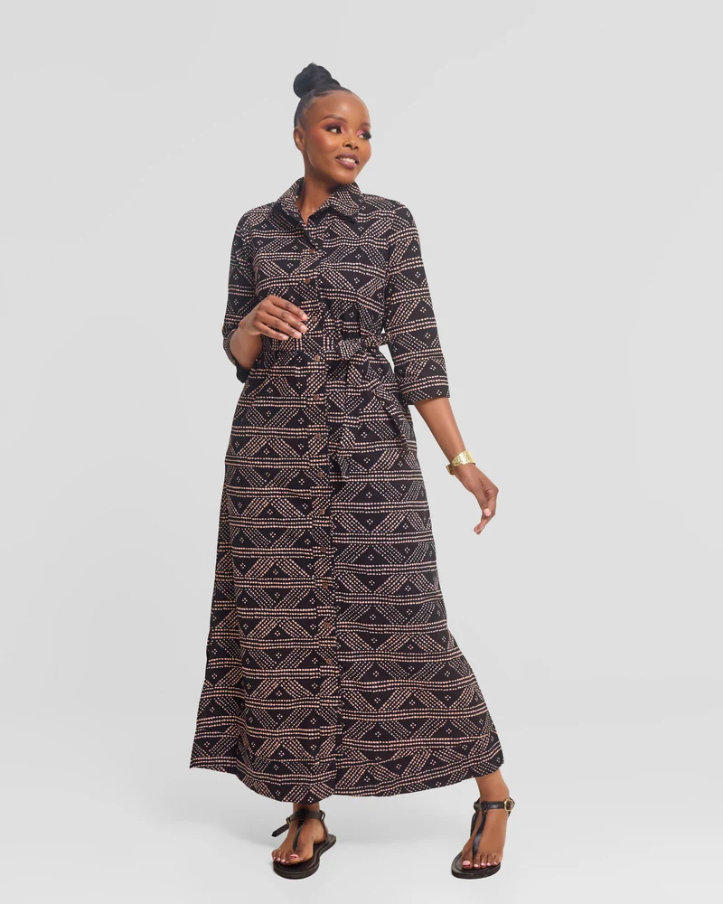Safari by Vivo Zehra 3/4 Sleeve Maxi Dress in Kitenge - Benta Print