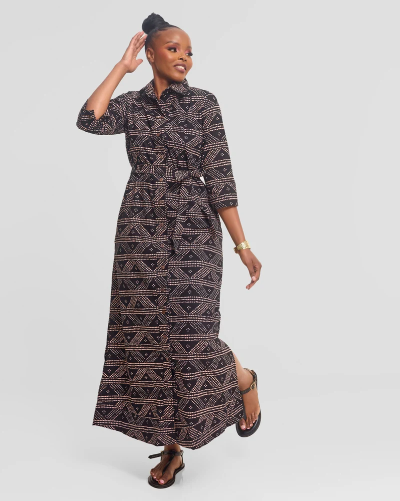 Safari by Vivo Zehra 3/4 Sleeve Maxi Dress in Kitenge - Benta Print