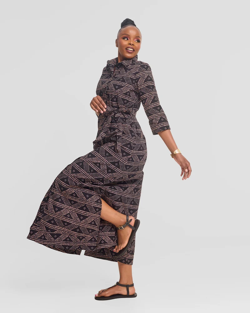 Safari by Vivo Zehra 3/4 Sleeve Maxi Dress in Kitenge - Benta Print