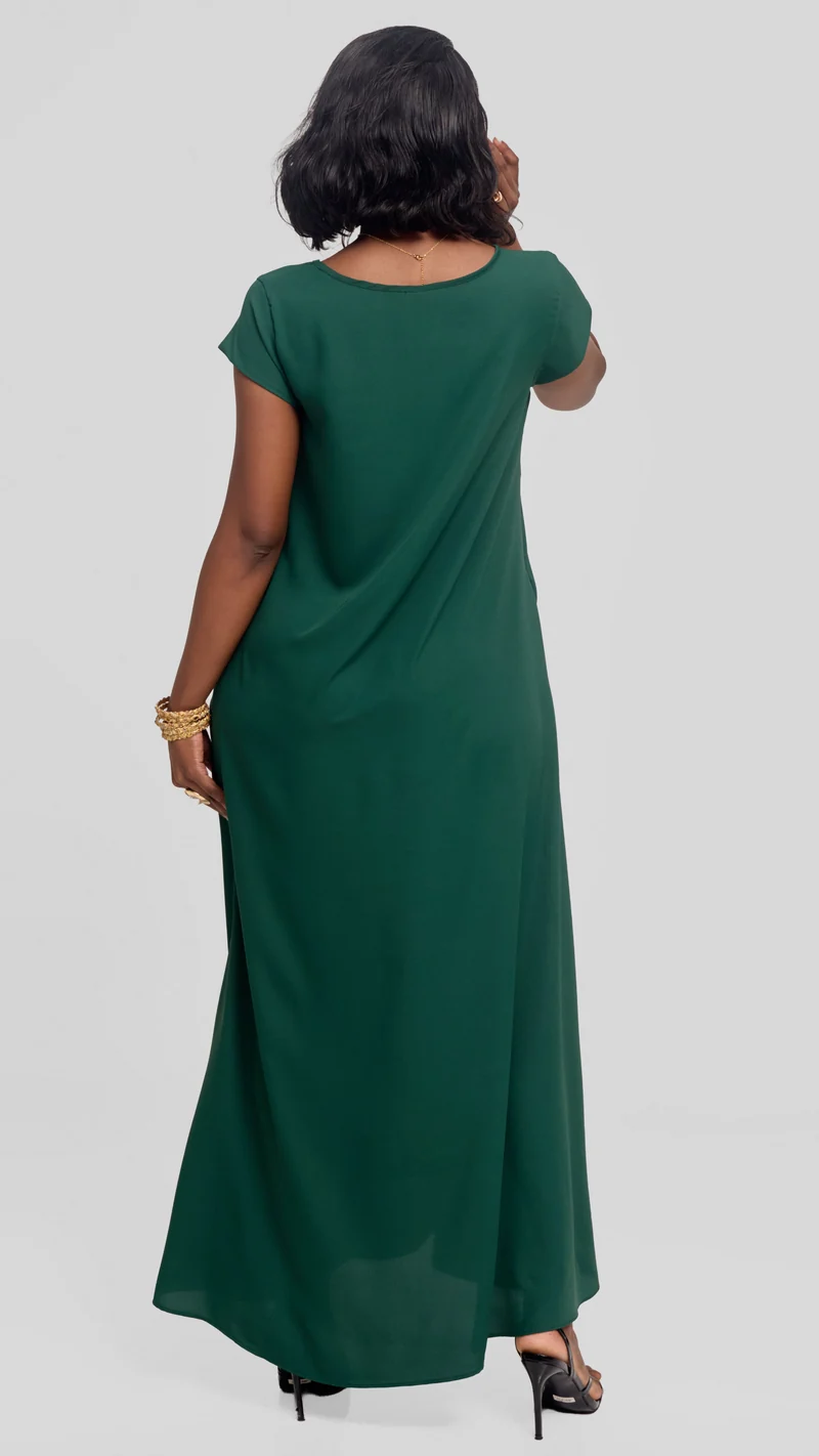 Vivo Sakari Cap Sleeve Maxi Dress in Crepe - Dark Green