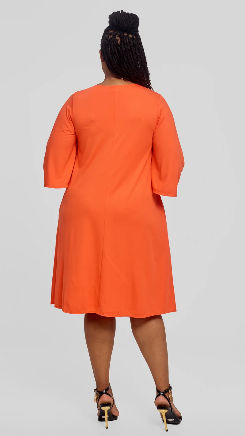 Vivo Flared Sleeve Dress in Ponte - Orange