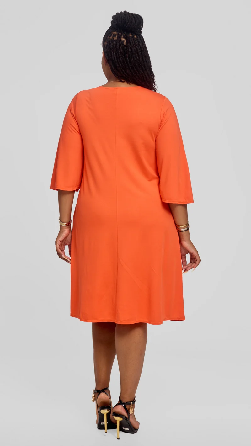Vivo Flared Sleeve Dress in Ponte - Orange