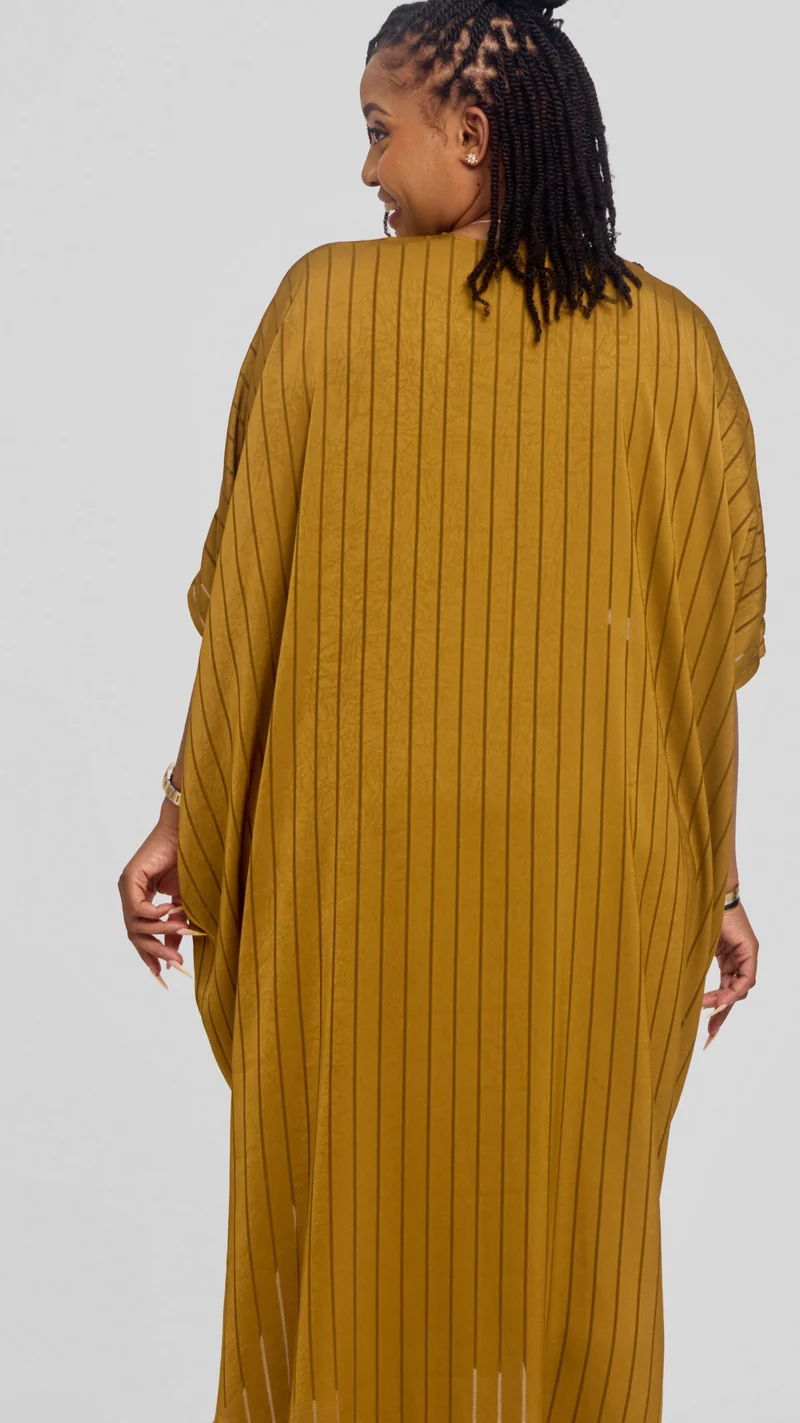 Vivo Scalloped Kimono in Stripped Crepe - Olive Green