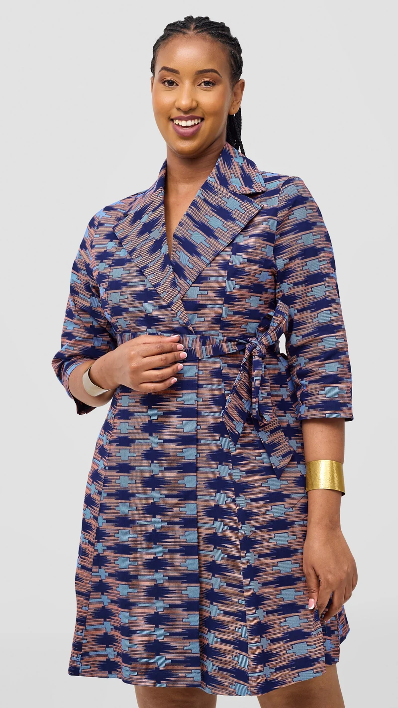 Safari Nazari Coat Dress - Navy / Pink Bakari Print