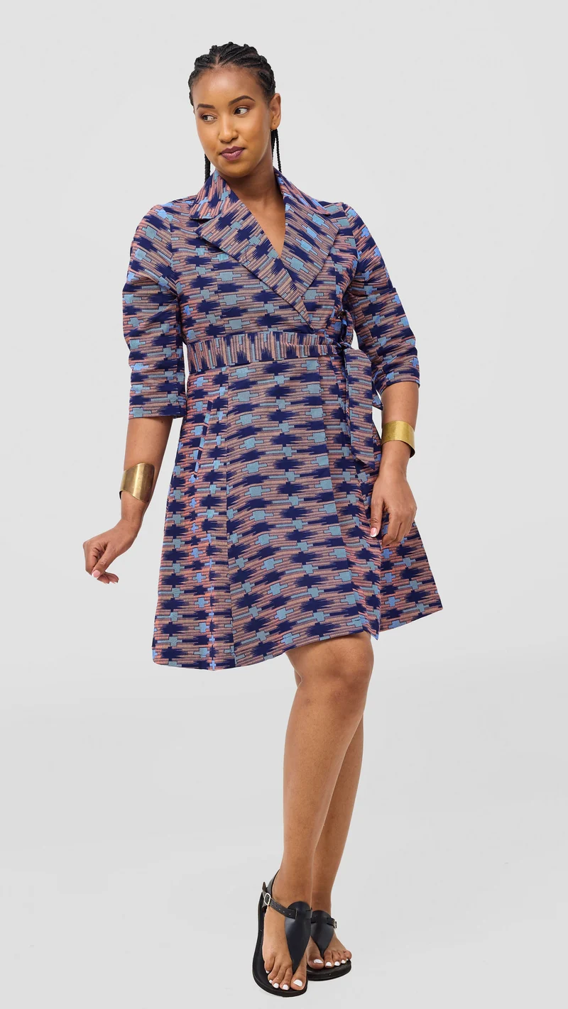Safari Nazari Coat Dress - Navy / Pink Bakari Print