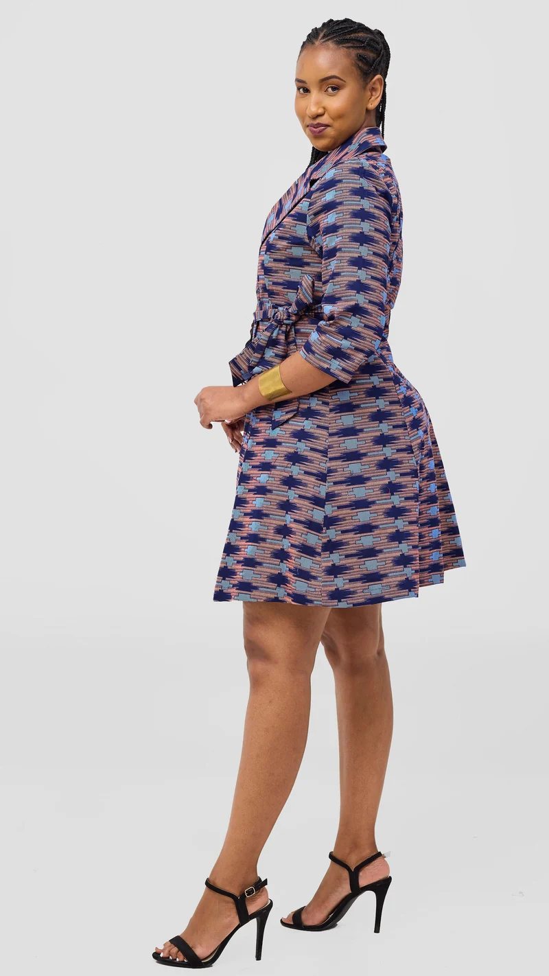 Safari Nazari Coat Dress - Navy / Pink Bakari Print