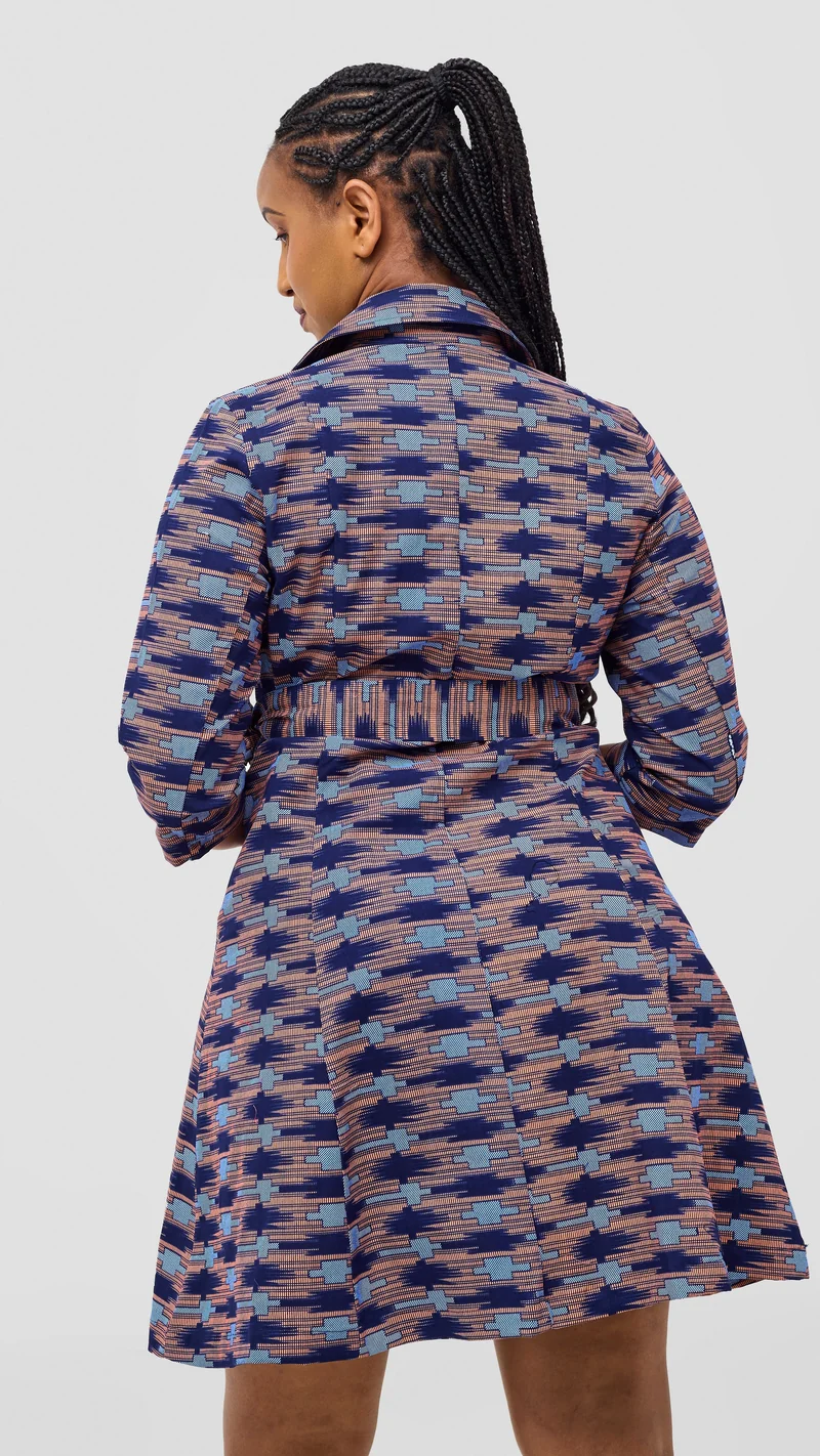 Safari Nazari Coat Dress - Navy / Pink Bakari Print
