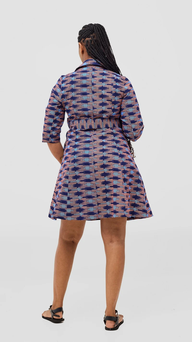 Safari Nazari Coat Dress - Navy / Pink Bakari Print