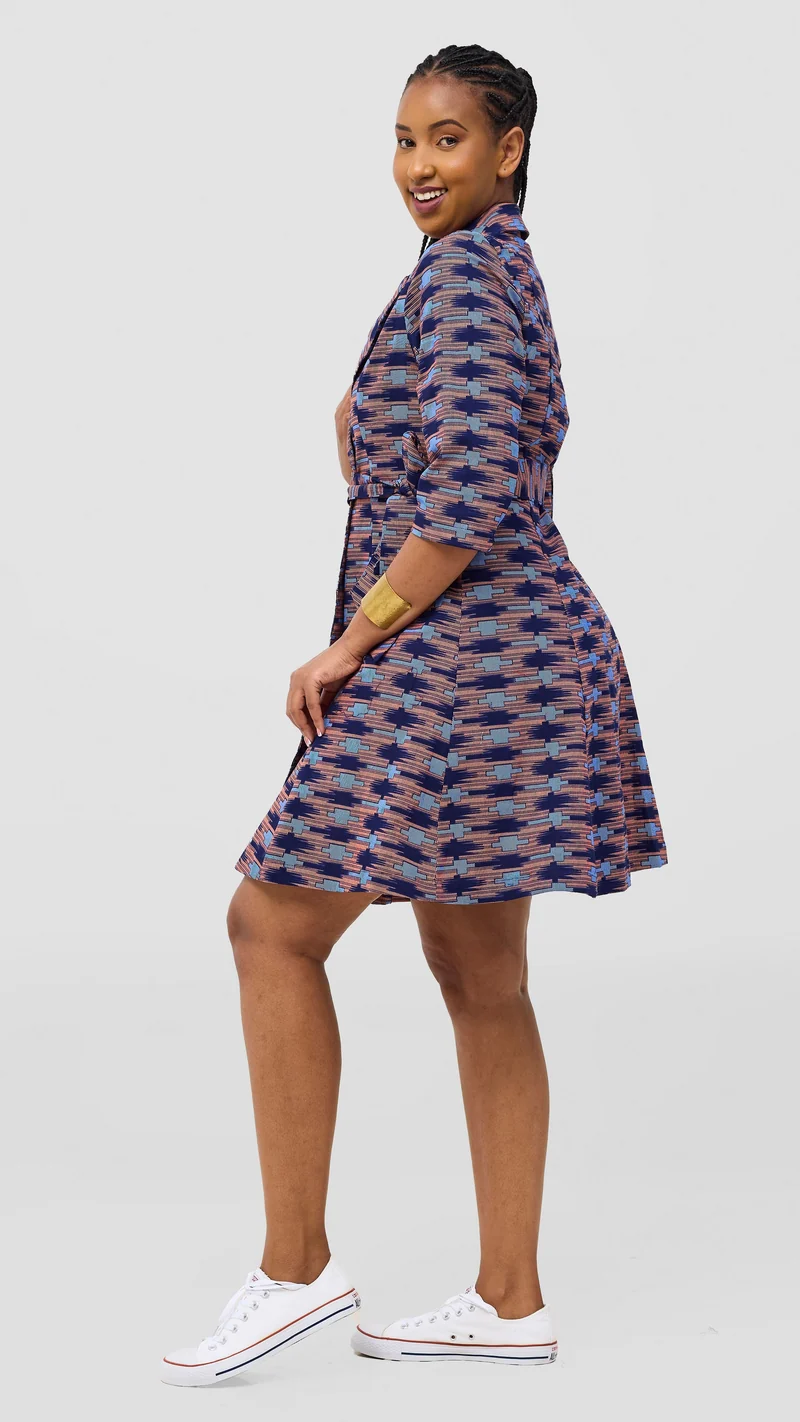 Safari Nazari Coat Dress - Navy / Pink Bakari Print
