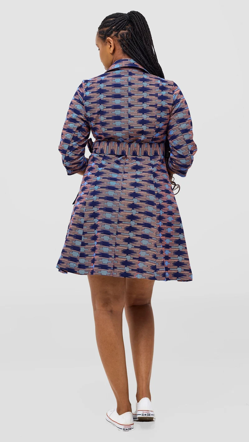 Safari Nazari Coat Dress - Navy / Pink Bakari Print