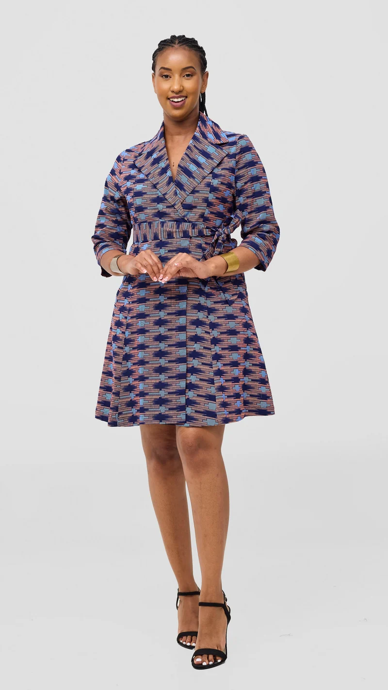 Safari Nazari Coat Dress - Navy / Pink Bakari Print