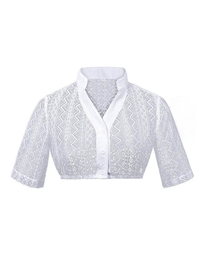 Renaissance-Dirndlbluse aus Spitze, V-Ausschnitt, kurze Ärmel, Oktoberfest-Shirt