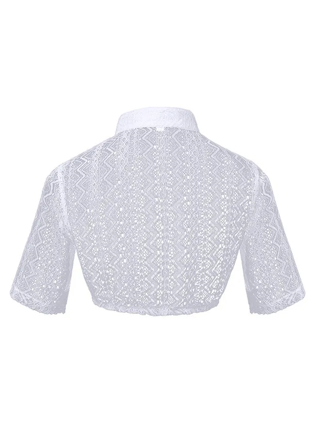 Renaissance-Dirndlbluse aus Spitze, V-Ausschnitt, kurze Ärmel, Oktoberfest-Shirt