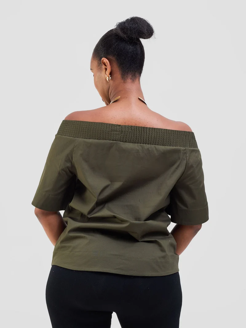 Safari Zene Off Shoulder Top - Hunters