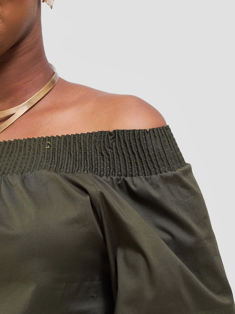 Safari Zene Off Shoulder Top - Hunters