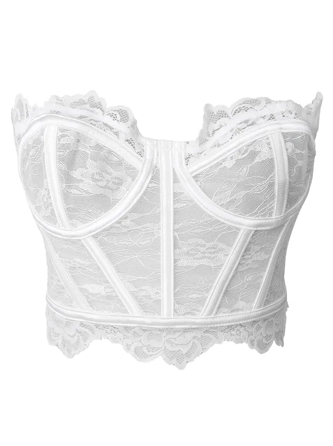 Y2K trägerloses Spitzenkorsett-Top, transparentes Sommer-Bustier-Crop-Top mit Stäbchen