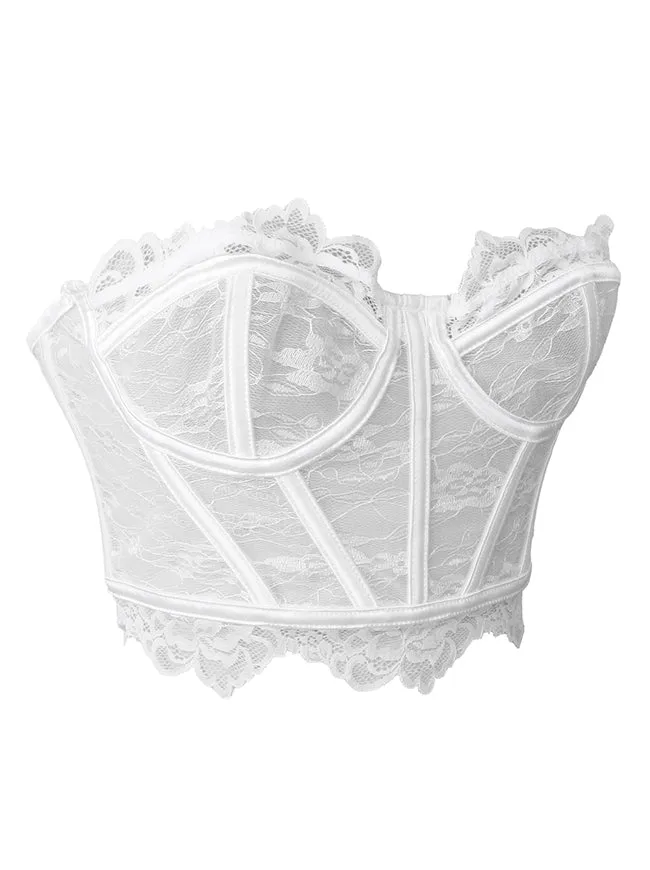 Y2K trägerloses Spitzenkorsett-Top, transparentes Sommer-Bustier-Crop-Top mit Stäbchen