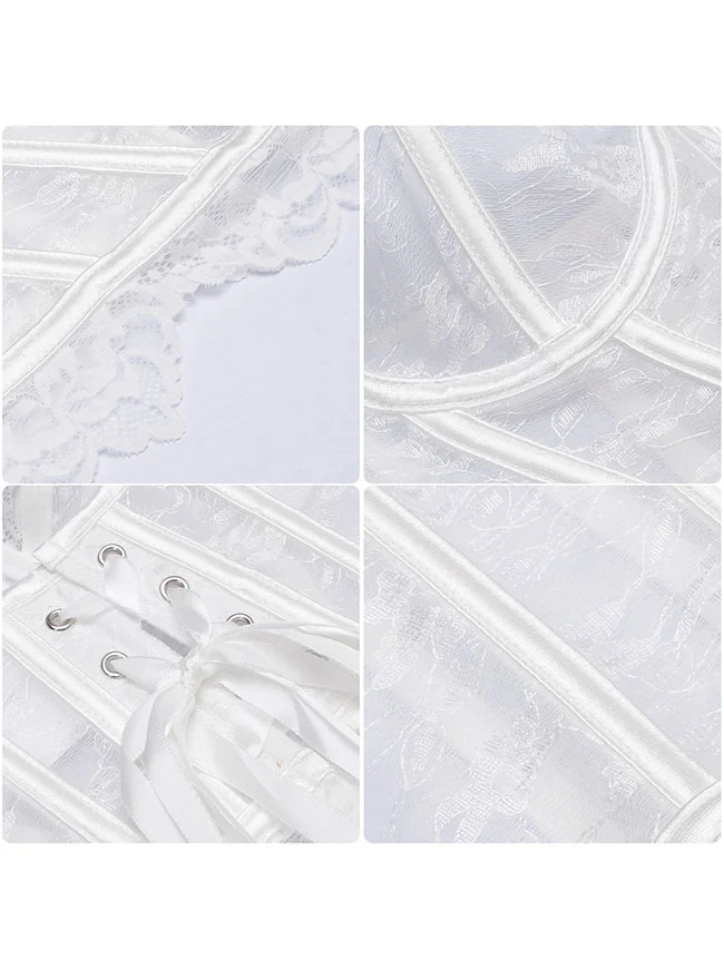 Y2K trägerloses Spitzenkorsett-Top, transparentes Sommer-Bustier-Crop-Top mit Stäbchen