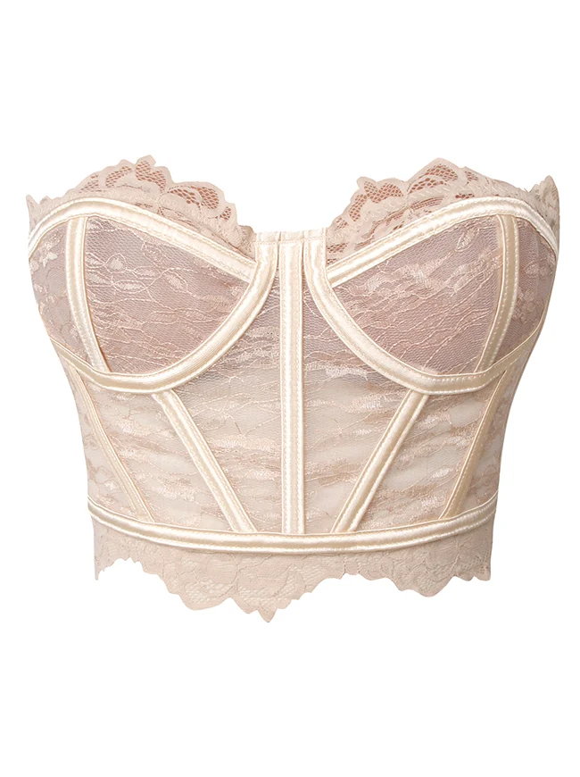 Y2K trägerloses Spitzenkorsett-Top, transparentes Sommer-Bustier-Crop-Top mit Stäbchen