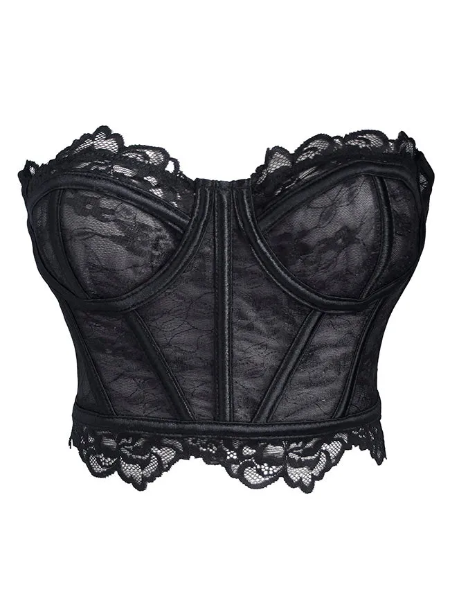 Y2K trägerloses Spitzenkorsett-Top, transparentes Sommer-Bustier-Crop-Top mit Stäbchen