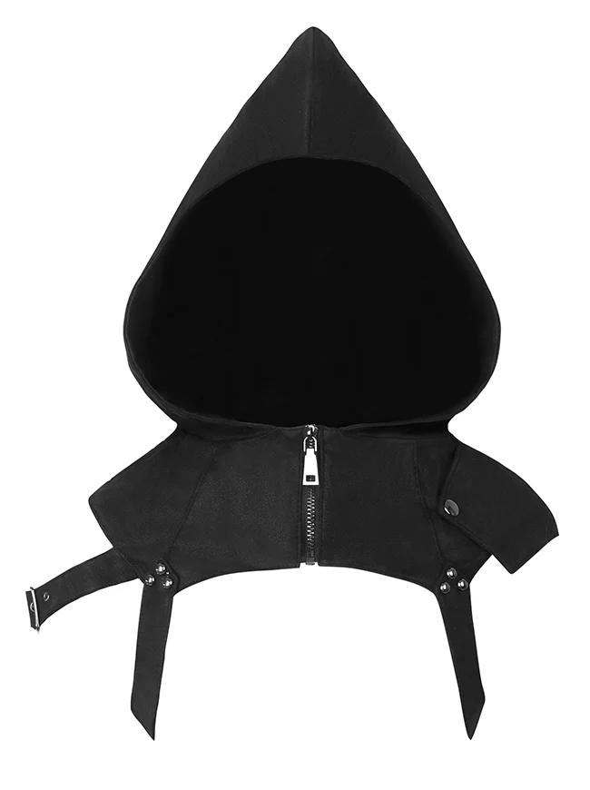 Mittelalterliche Gothic Rivet Kurze Cosplay Kapuze mit Reißverschluss Schwarz