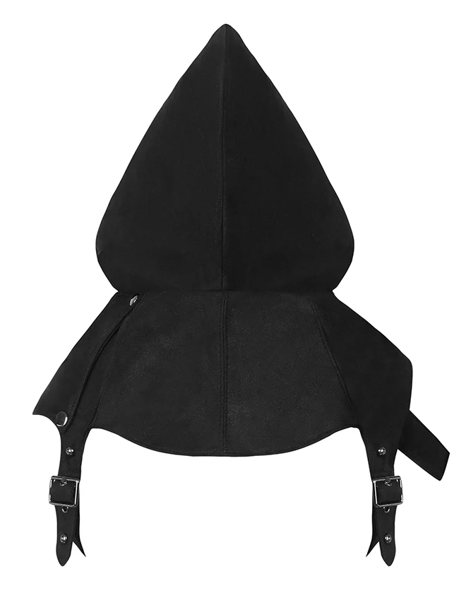 Mittelalterliche Gothic Rivet Kurze Cosplay Kapuze mit Reißverschluss Schwarz