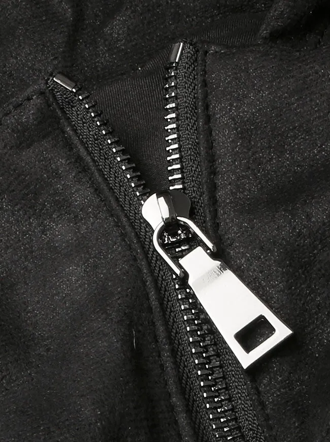 Mittelalterliche Gothic Rivet Kurze Cosplay Kapuze mit Reißverschluss Schwarz