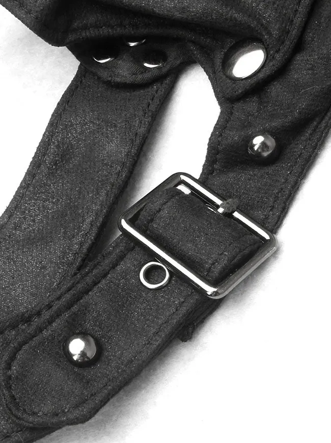Mittelalterliche Gothic Rivet Kurze Cosplay Kapuze mit Reißverschluss Schwarz
