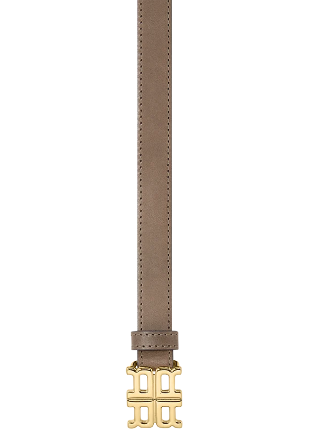 Ceinture fine en cuir à boucle logo dorée