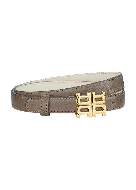 Ceinture fine en cuir à boucle logo dorée