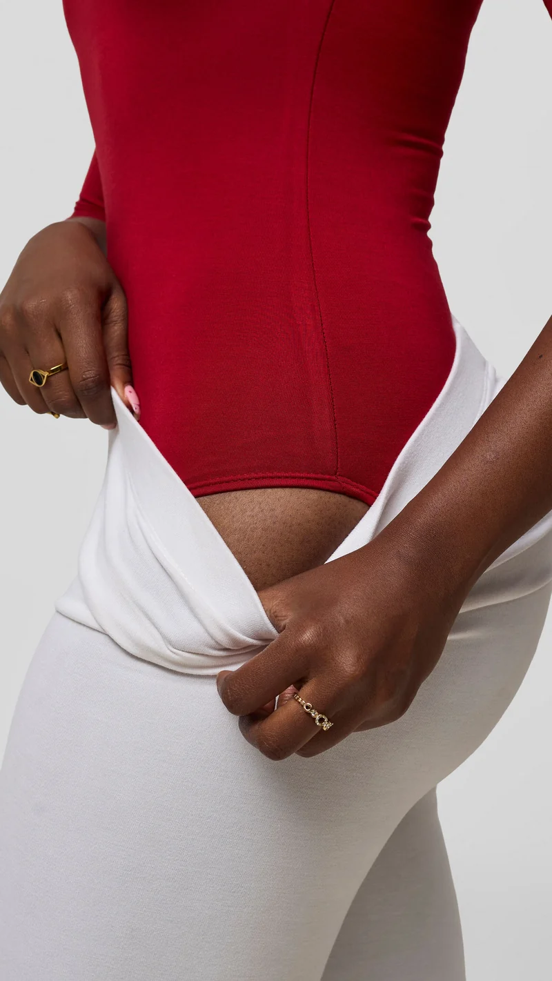 Vivo Basic 3/4 Sleeved Double Layered Bodysuit - Dark Red