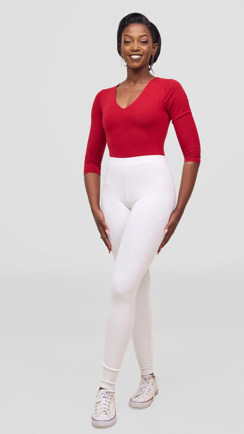 Vivo Basic 3/4 Sleeved Double Layered Bodysuit - Dark Red