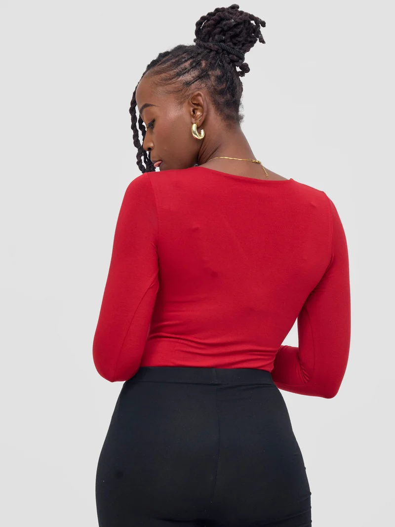 Vivo Basic 3/4 Sleeved Double Layered Bodysuit - Dark Red