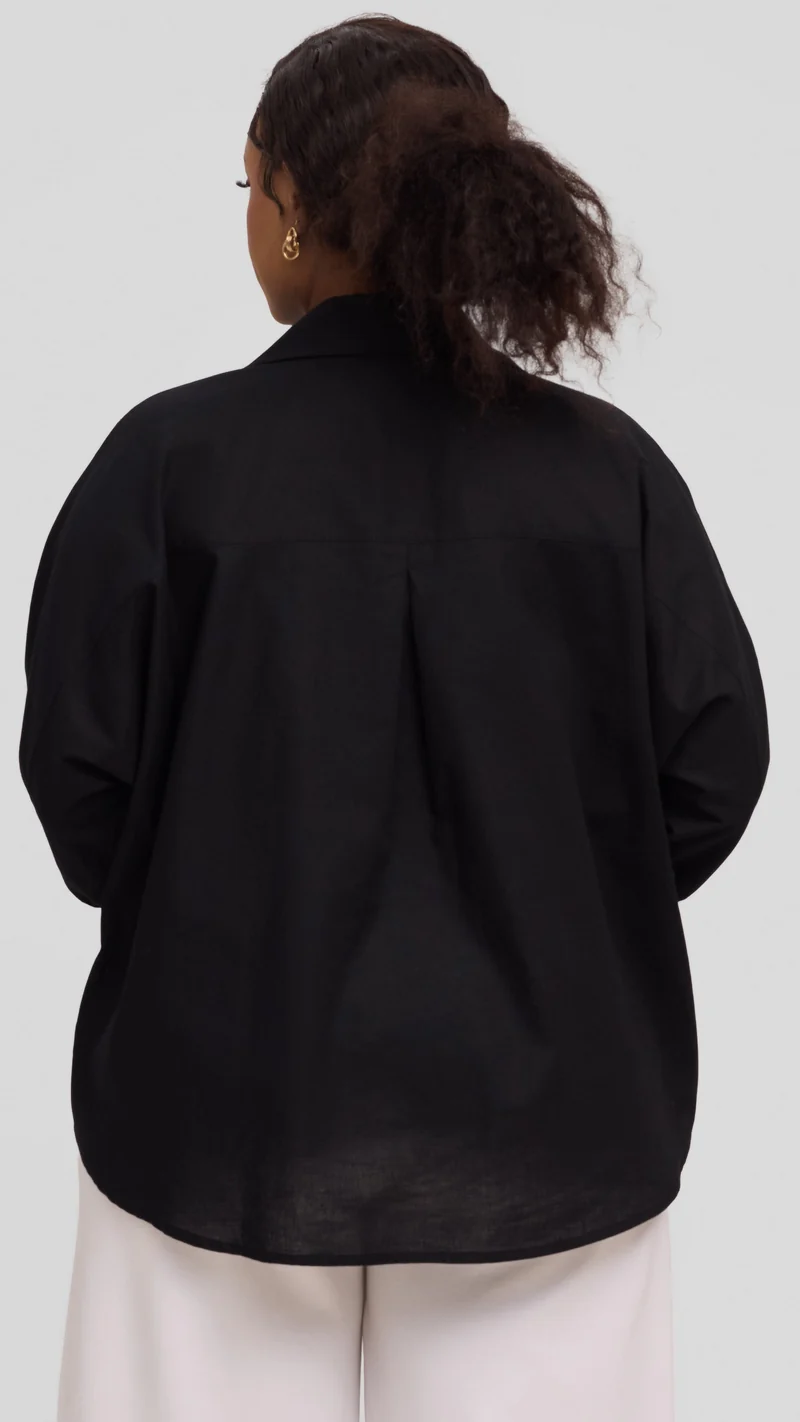 Safari by Vivo Back Pleat Loose Top in Linen Blend - Black