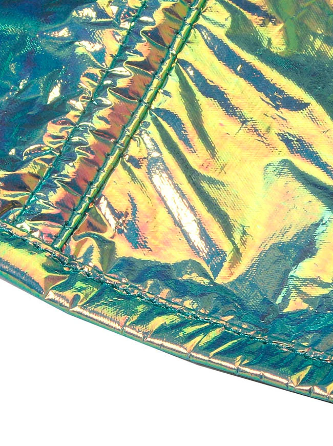 Y2K Glänzendes Kunstrindsleder Schillerndes Rave Bustier Korsett Crop Top
