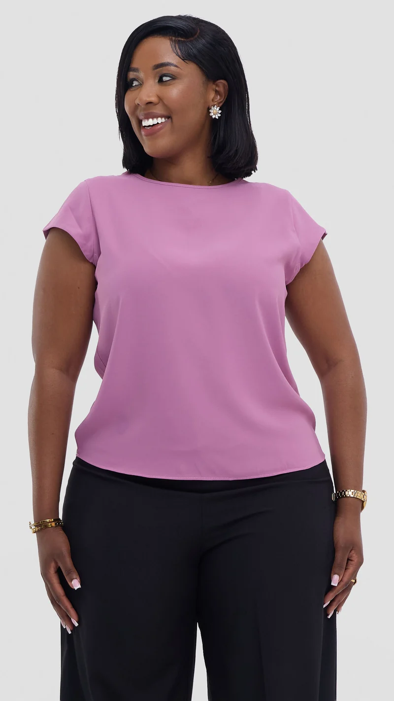 Vivo Basic Cap Sleeve Top in Crepe - Rose Pink