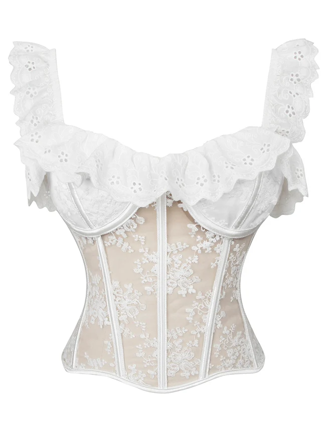Charmian Damen Durchsichtiges Netz-Bustier-Korsett-Top mit Blumenspitze und Trägern, Party-Crop-Top