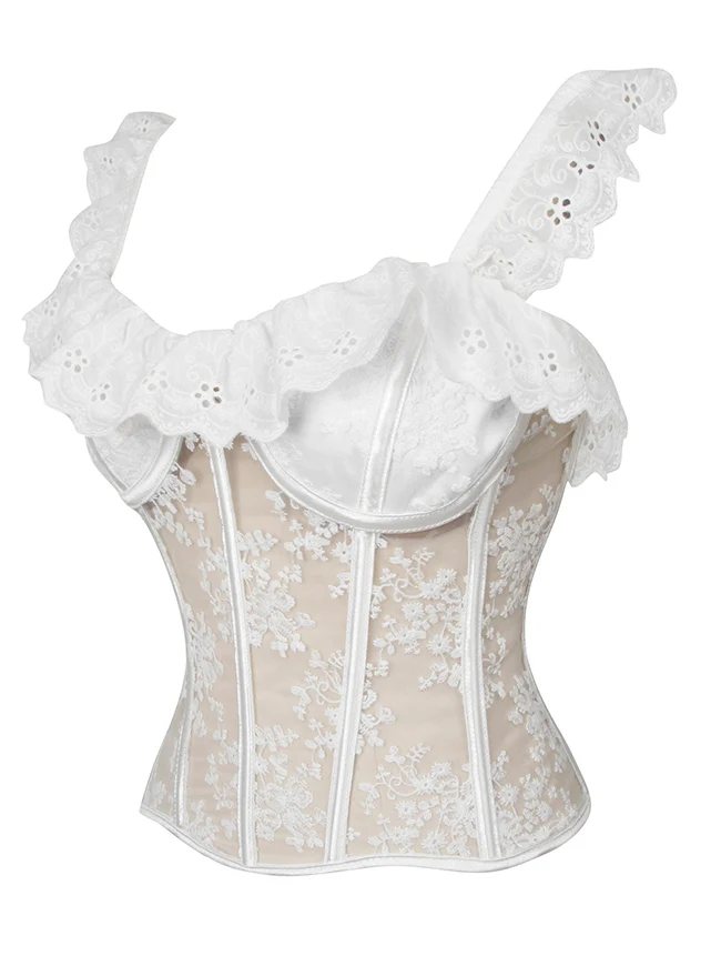 Charmian Damen Durchsichtiges Netz-Bustier-Korsett-Top mit Blumenspitze und Trägern, Party-Crop-Top