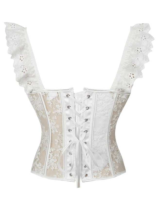 Charmian Damen Durchsichtiges Netz-Bustier-Korsett-Top mit Blumenspitze und Trägern, Party-Crop-Top