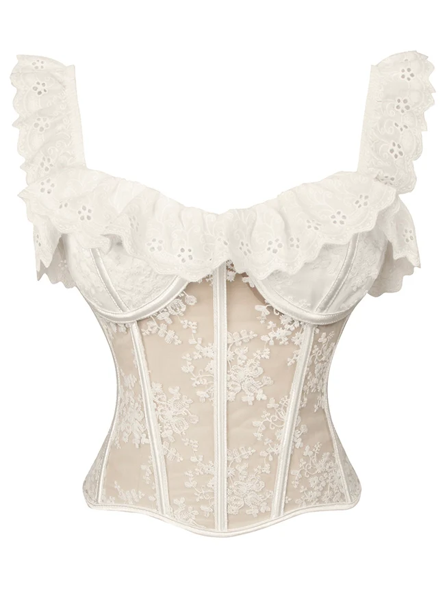 Charmian Damen Durchsichtiges Netz-Bustier-Korsett-Top mit Blumenspitze und Trägern, Party-Crop-Top