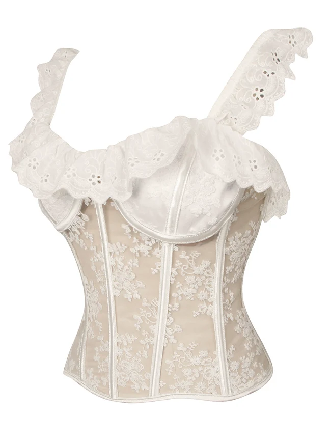 Charmian Damen Durchsichtiges Netz-Bustier-Korsett-Top mit Blumenspitze und Trägern, Party-Crop-Top