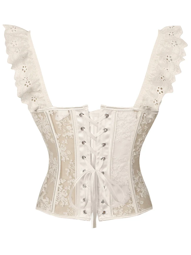 Charmian Damen Durchsichtiges Netz-Bustier-Korsett-Top mit Blumenspitze und Trägern, Party-Crop-Top
