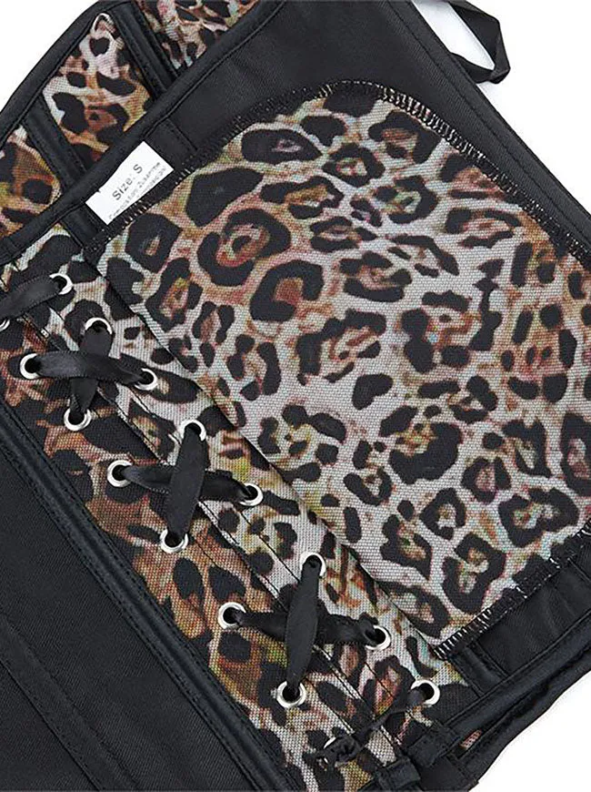 Sexy, einreihiges Überbrustkorsett mit Schnürung und Leopardenmuster