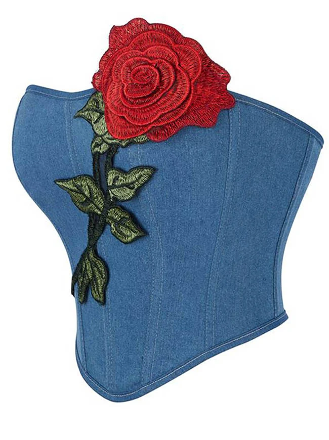Charmian Damen Vintage ärmelloses Korsett-Top mit Schnürung und Kunststoffstäbchen, Denim-Rose