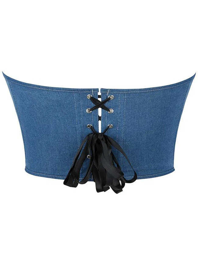 Charmian Damen Vintage ärmelloses Korsett-Top mit Schnürung und Kunststoffstäbchen, Denim-Rose