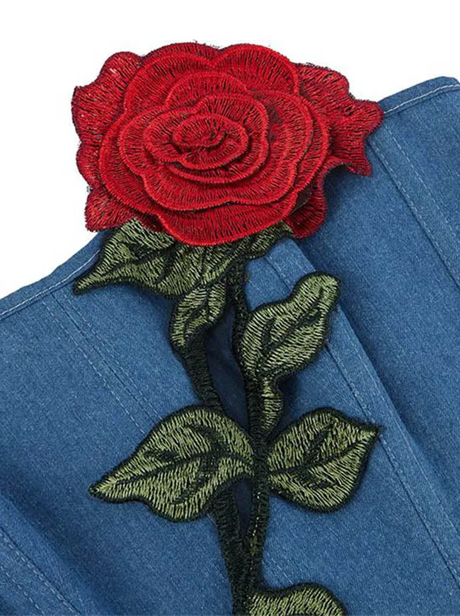Charmian Damen Vintage ärmelloses Korsett-Top mit Schnürung und Kunststoffstäbchen, Denim-Rose
