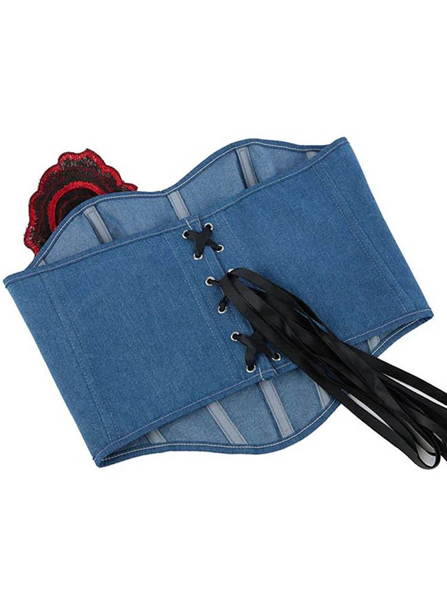 Charmian Damen Vintage ärmelloses Korsett-Top mit Schnürung und Kunststoffstäbchen, Denim-Rose