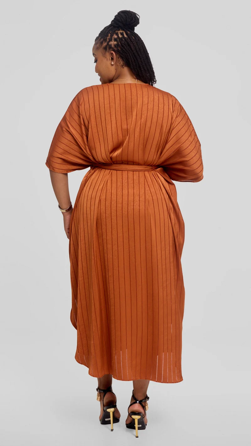 Vivo Scalloped Kimono in Stripped Crepe - Rust