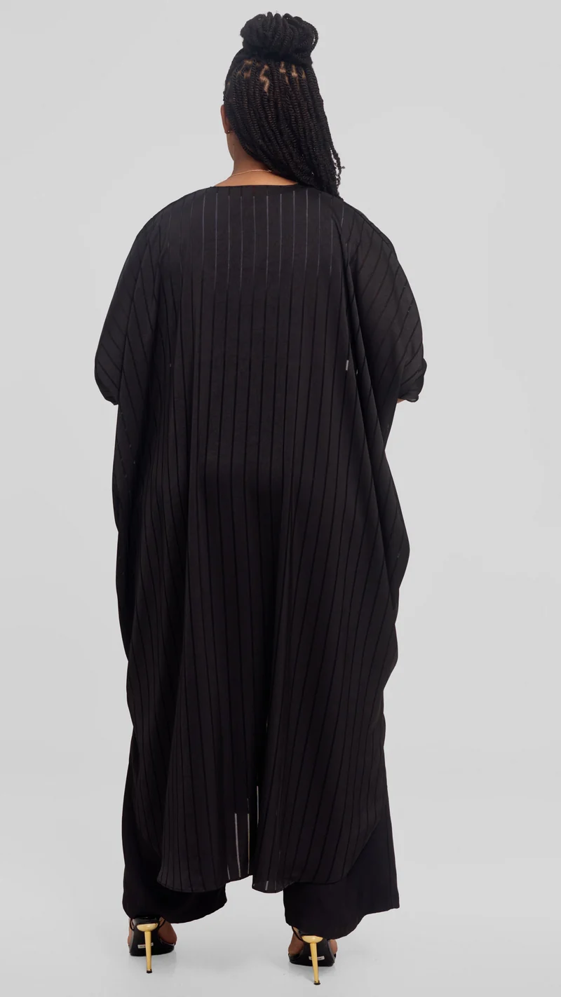Vivo Scalloped Kimono in Stripped Crepe - Black